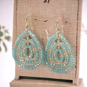 Turquoise Teardrop beaded tassel earrings. New.